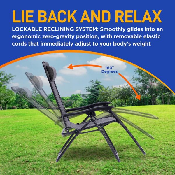 Outdoor Adjustable Zero Gravity Lounge Chair Recliners With Table And Padded Headrest Pillows, 2 Pack, (Gray) - Image 3