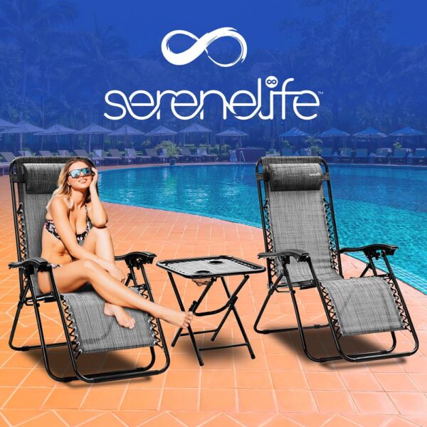 Outdoor Adjustable Zero Gravity Lounge Chair Recliners With Table And Padded Headrest Pillows, 2 Pack, (Gray) - Image 7